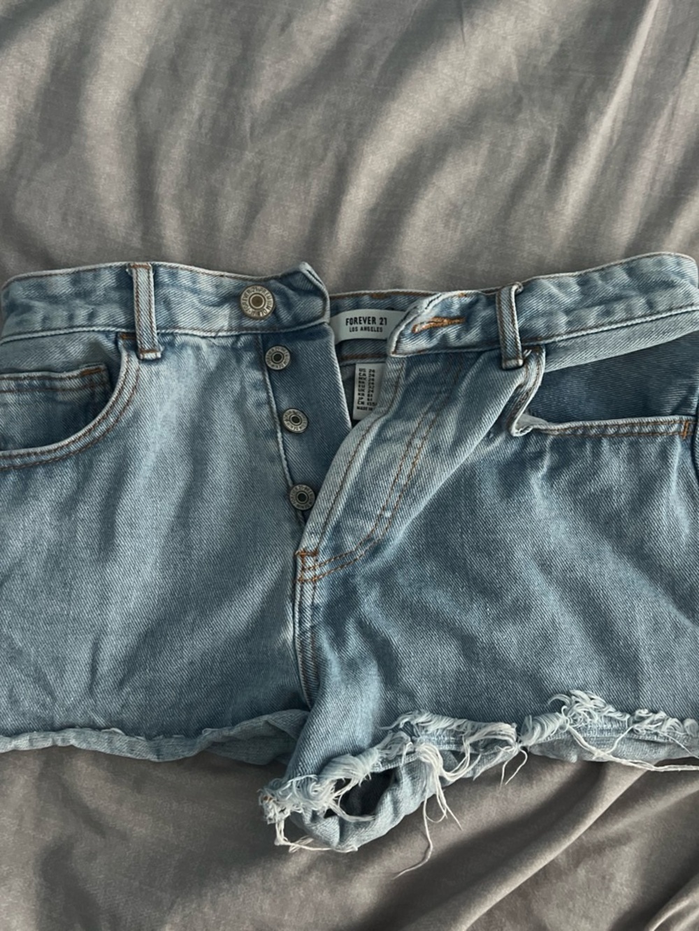 Forever 21 Light Blue High-Rise Button-Fly Denim Shorts